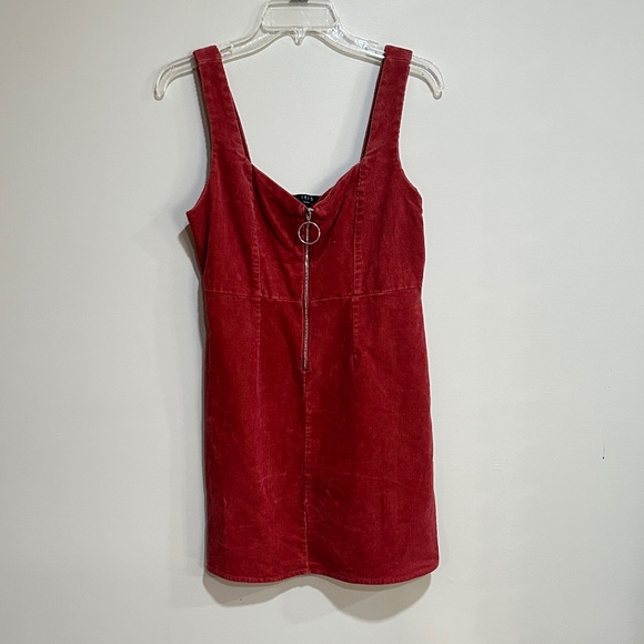 Red Couduroy Dress with Front Zipper Size L - Picture 2 of 6